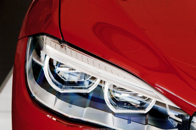 Red Car Headlight — Dramatic, Photograph, Car Body
