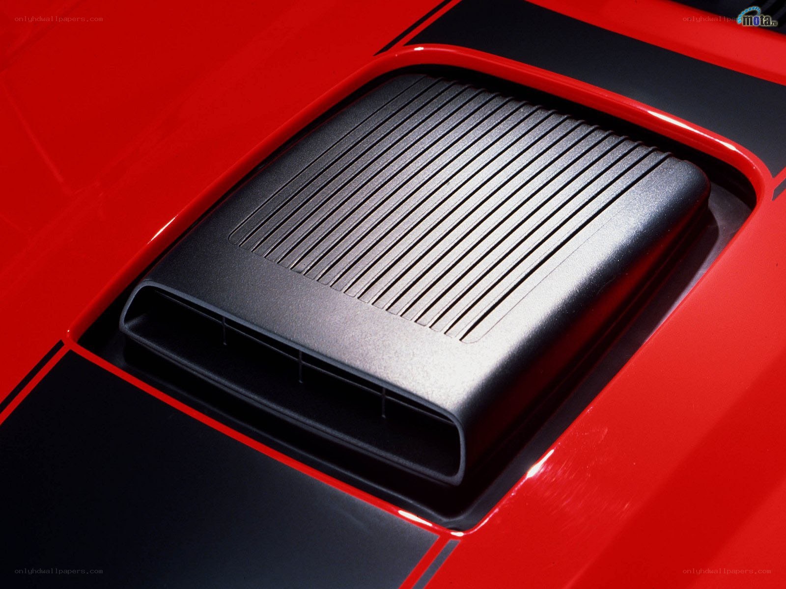 Red car hood vent