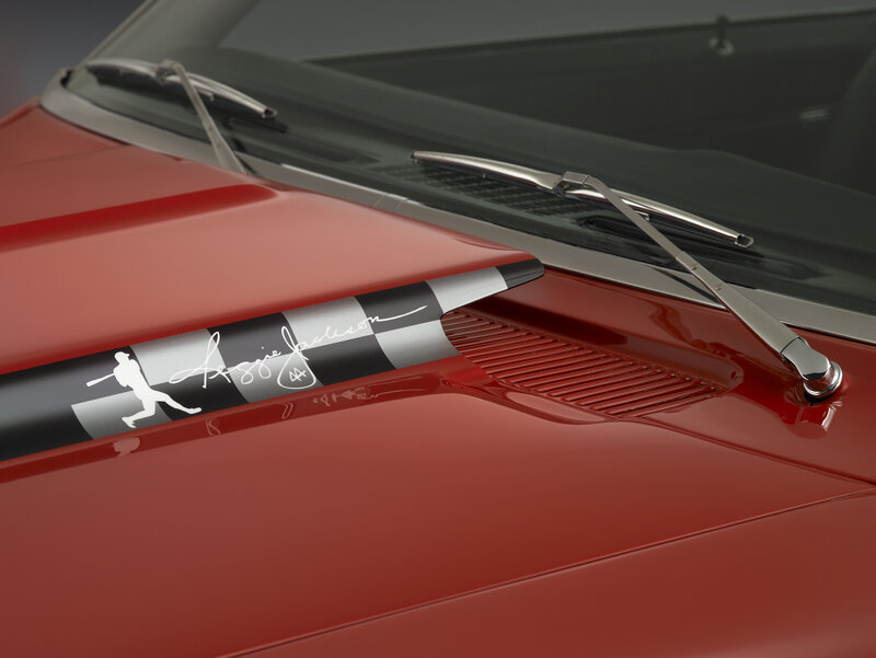 red car hood with signature