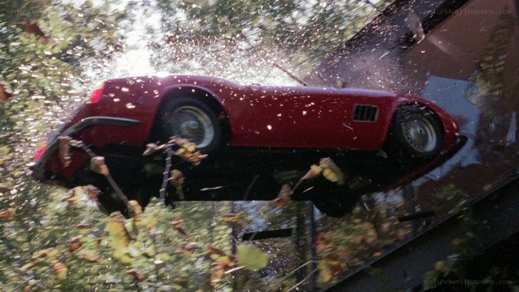 Red car in a crash scene