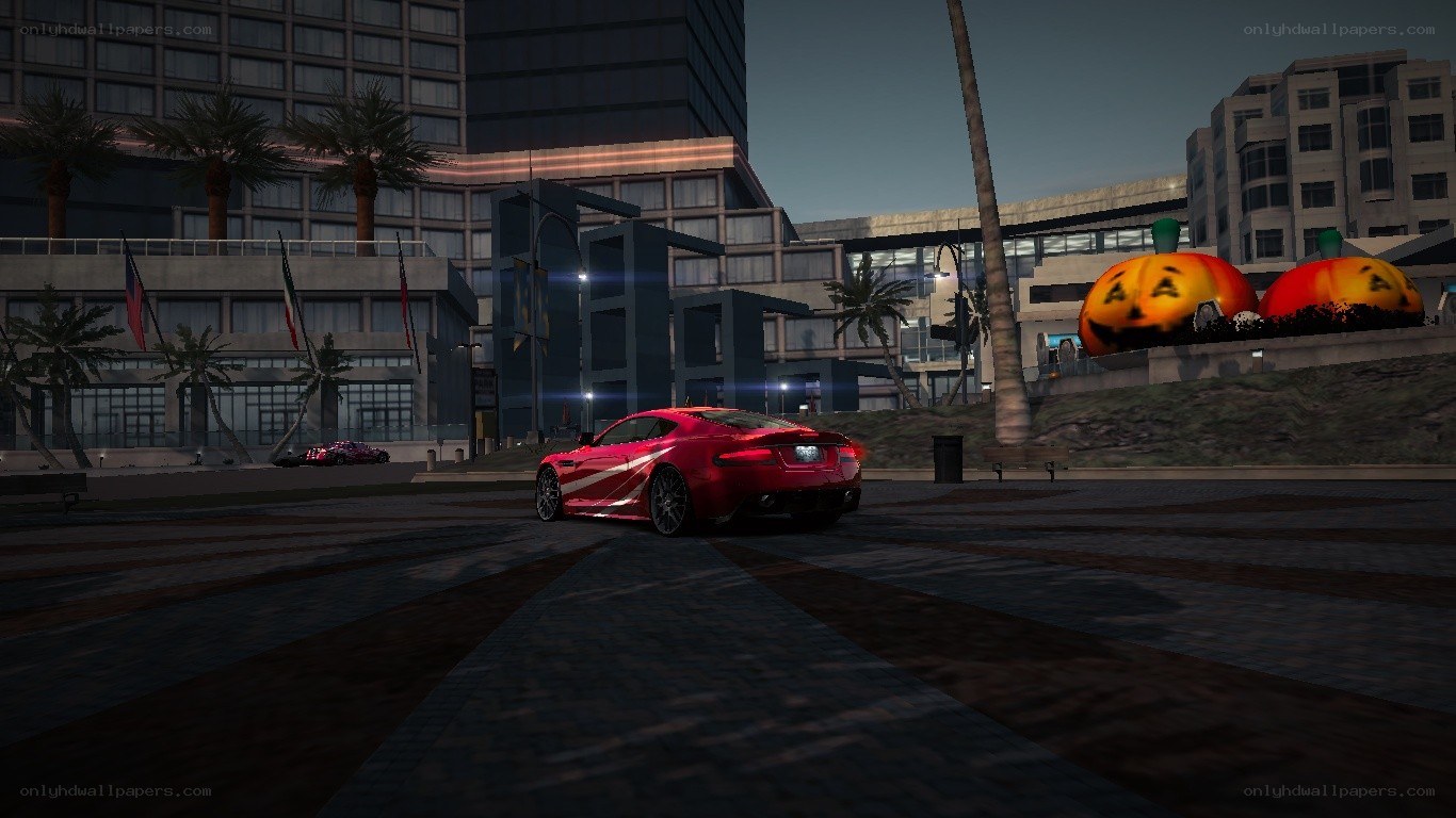 Red car in city scene
