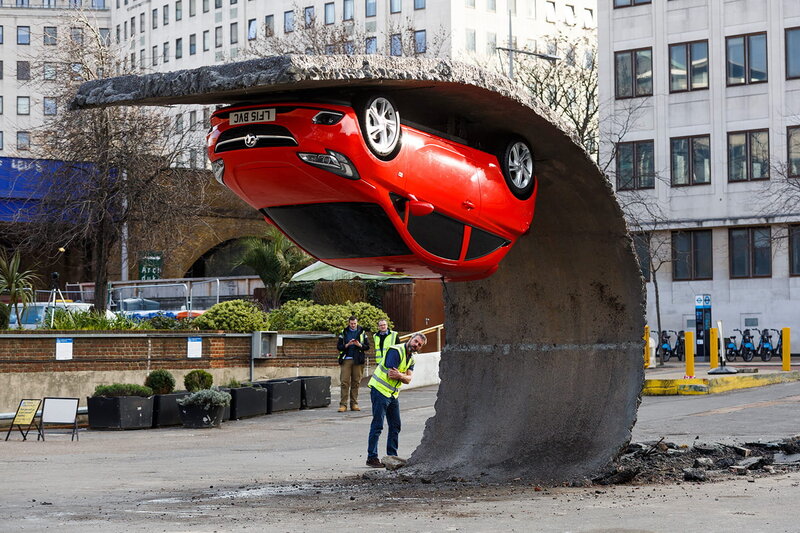 Red Car in Concrete Sculpture