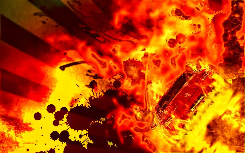 Red Car in Explosion