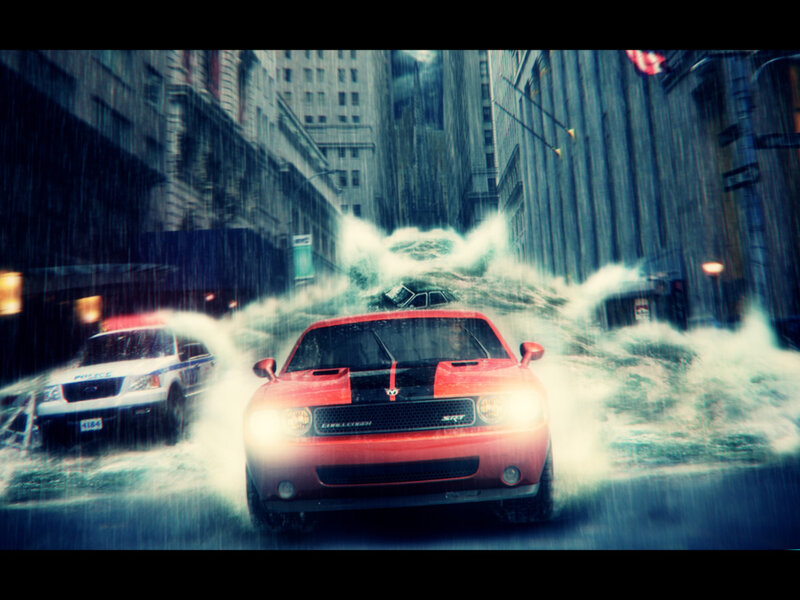 Red Car in Flood