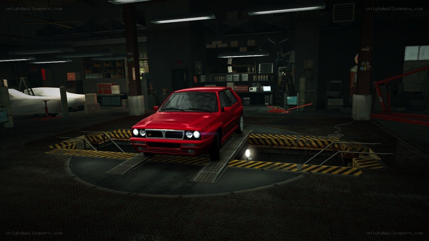red car in garage