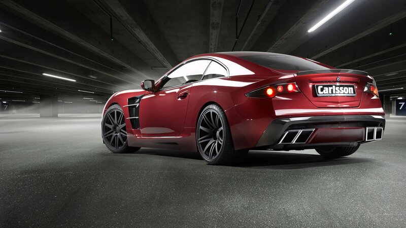 Red Car in Garage — Dramatic