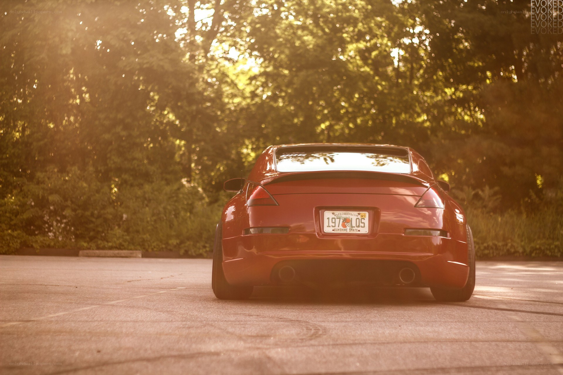 Red car in golden light