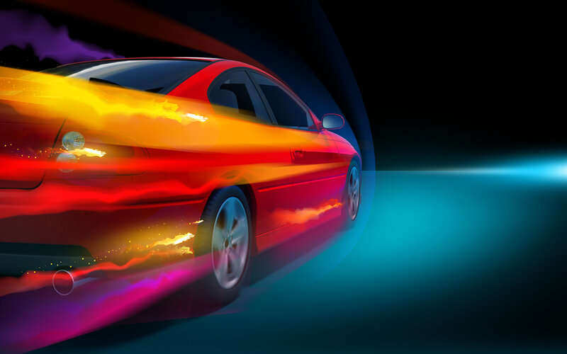 Red Car in Motion — Dynamic