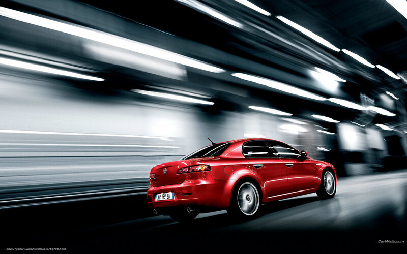 Red car in motion