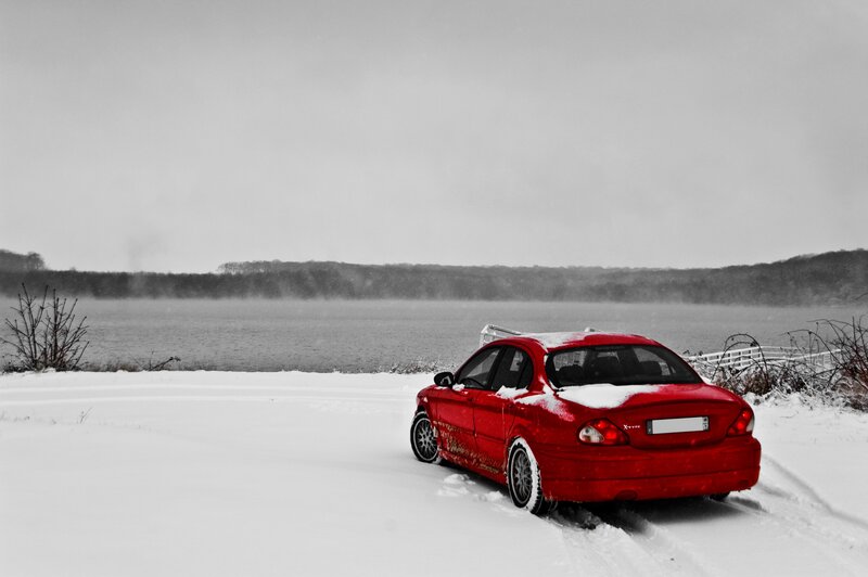Red Car in Snow — Cold