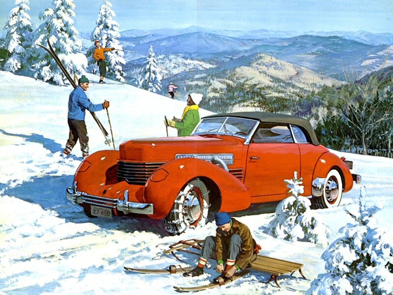 Red Car in Snow — Peaceful