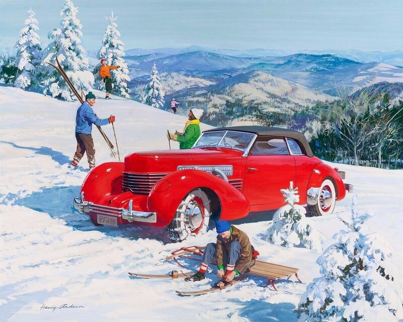 Red Car in Snow — Peaceful, Winter