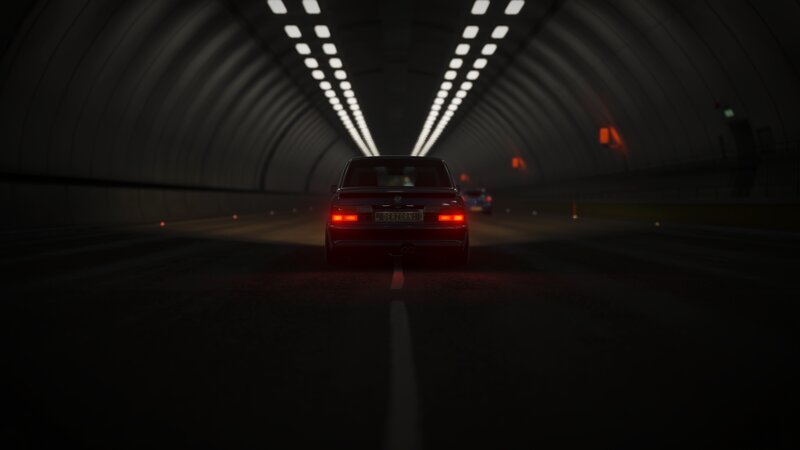 Red Car in Tunnel — Black, Dark, Dramatic