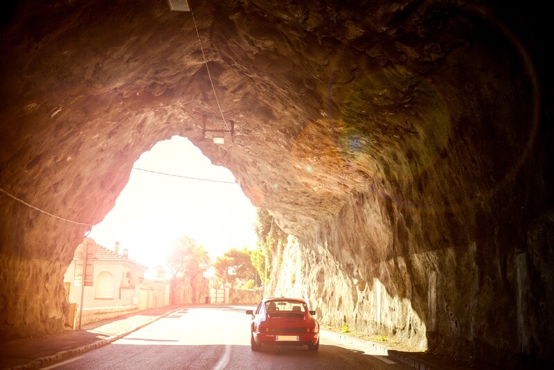 Red Car in Tunnel — Dramatic