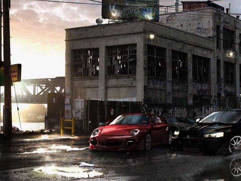 Red car in urban alley