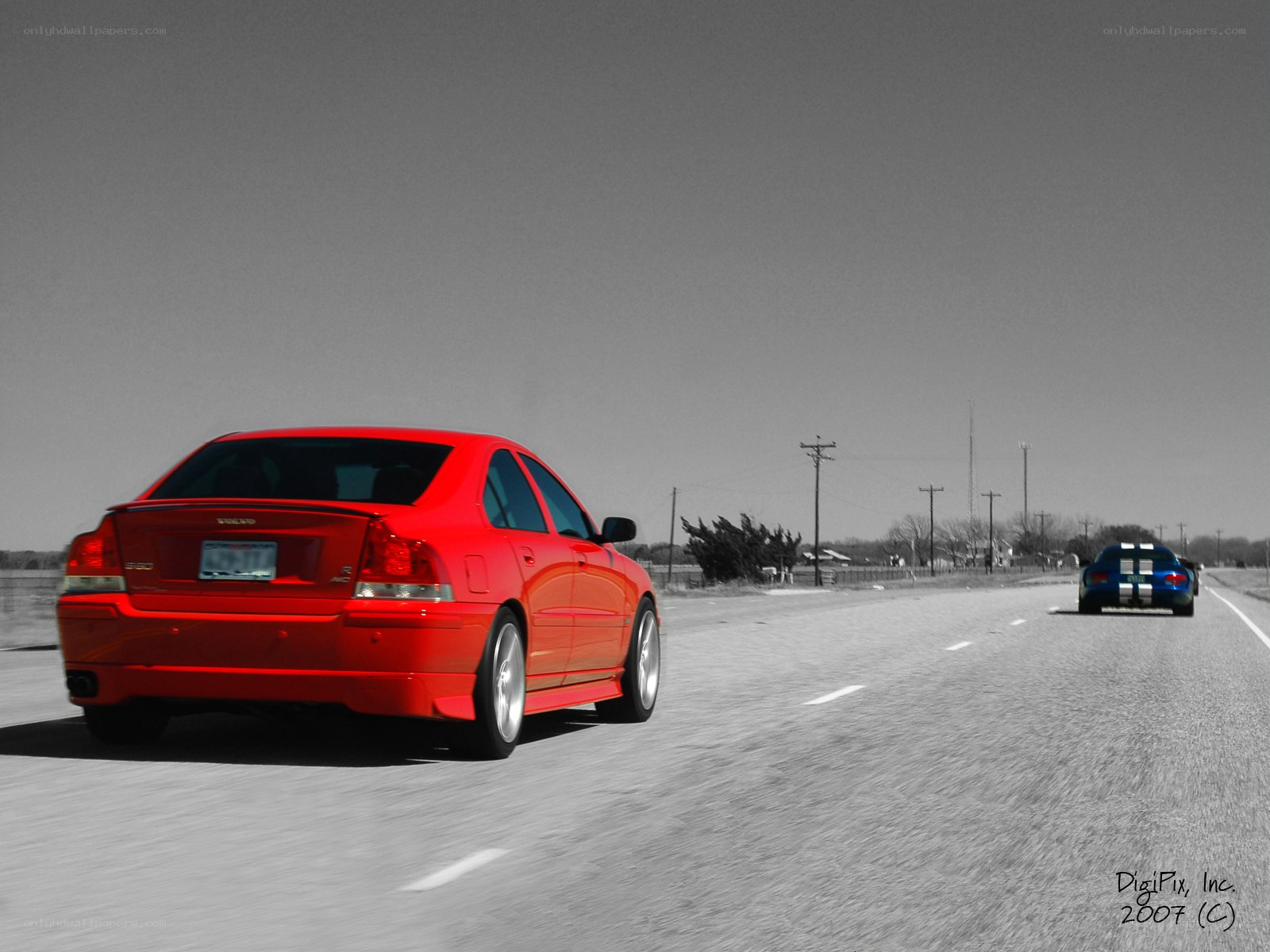 Red car on a highway