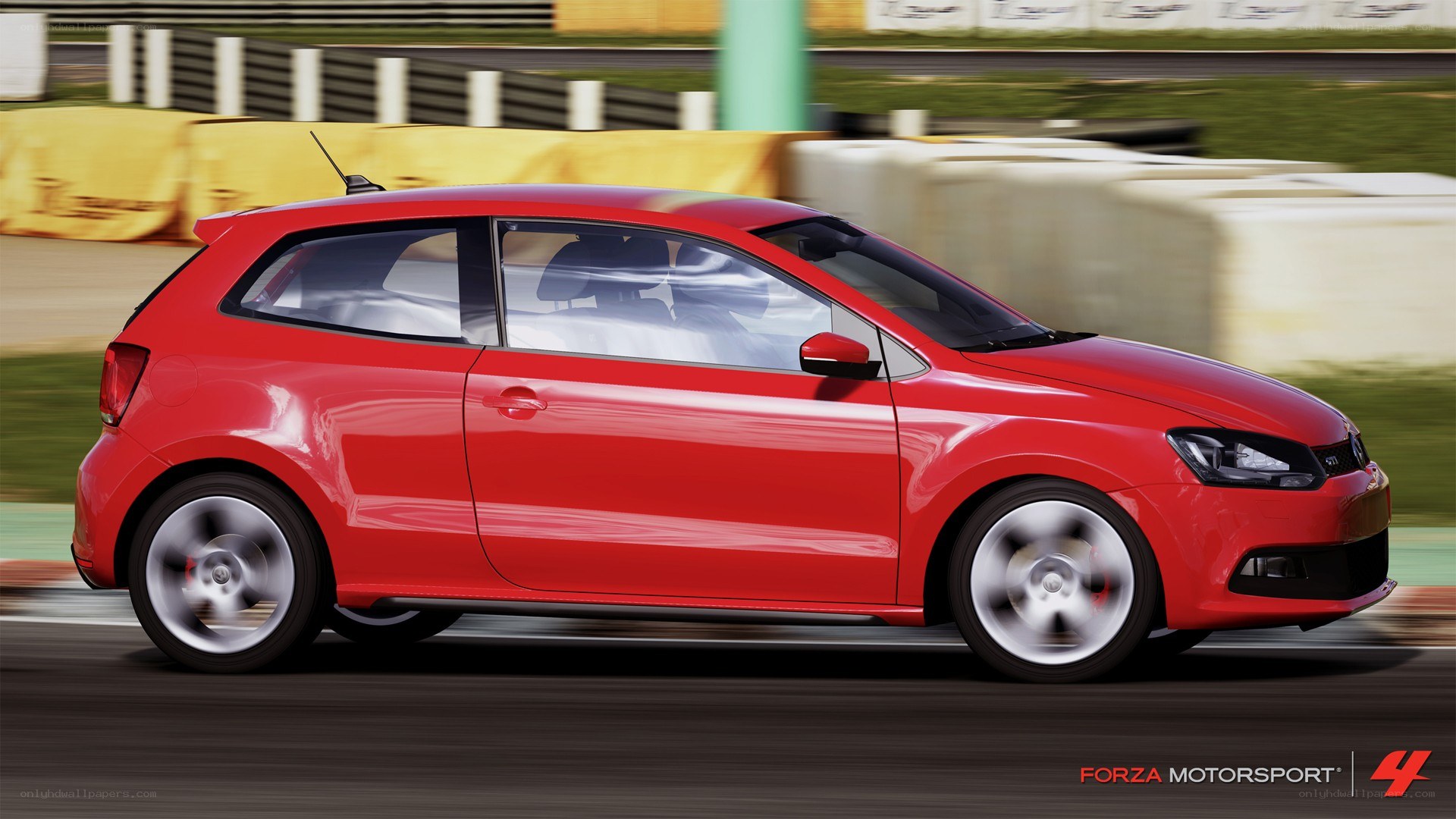 Red car on a racetrack