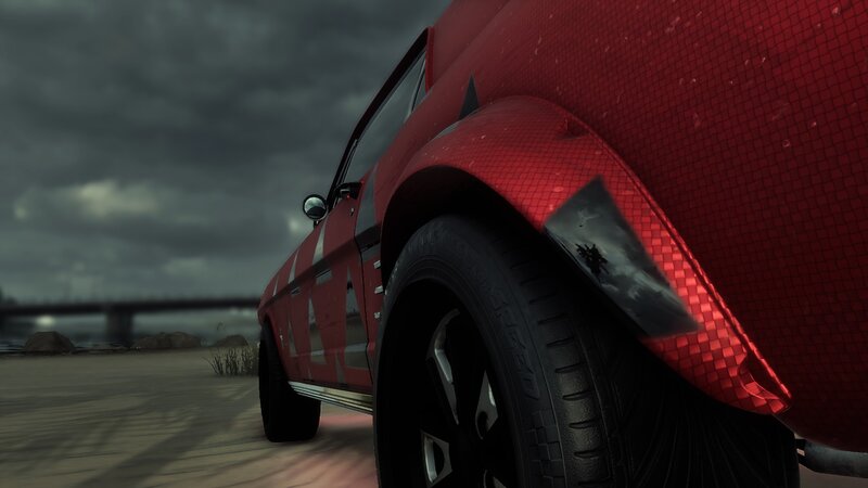 Red Car on Beach — Dramatic