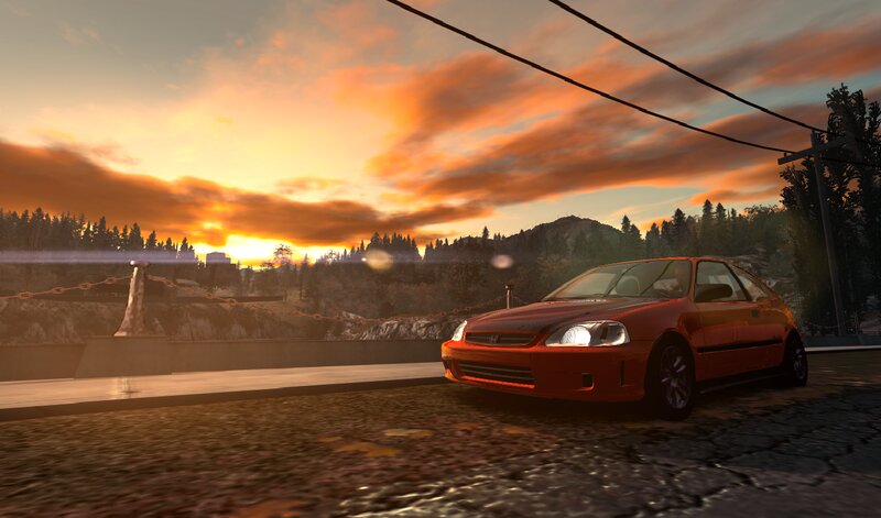 Red Car on Bridge — Orange