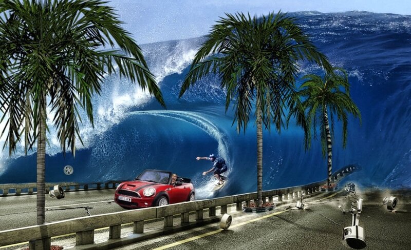 Red Car on Bridge