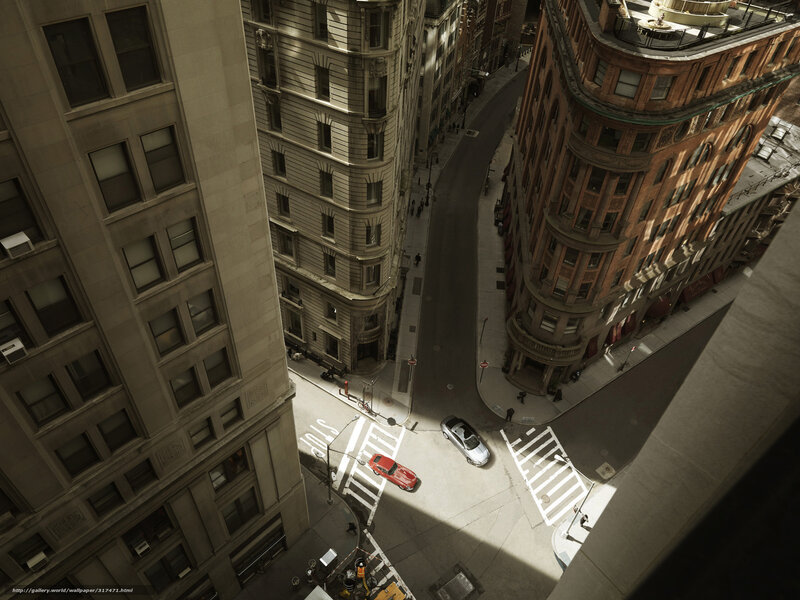 Red Car on City Street — Gray