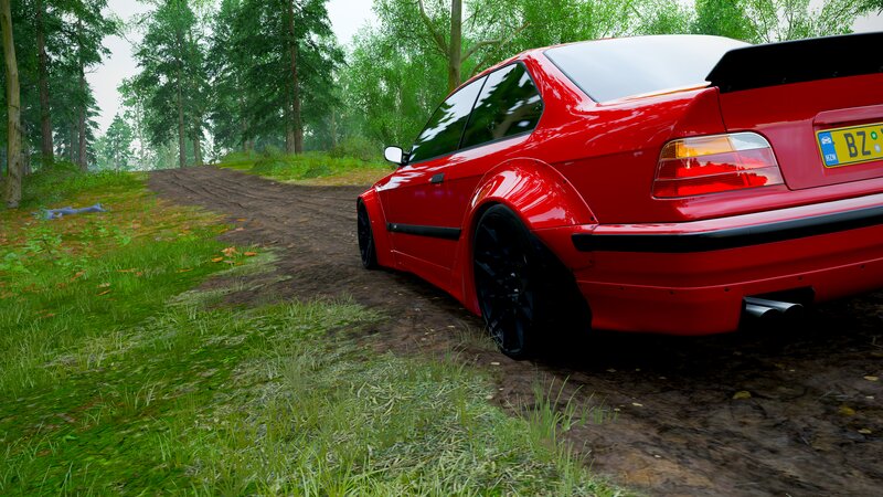 Red Car on Dirt Road — Natural