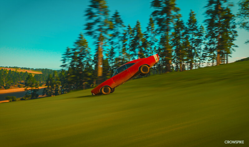 Red Car on Grass