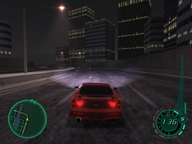 Red Car on Highway — Dark, Urban
