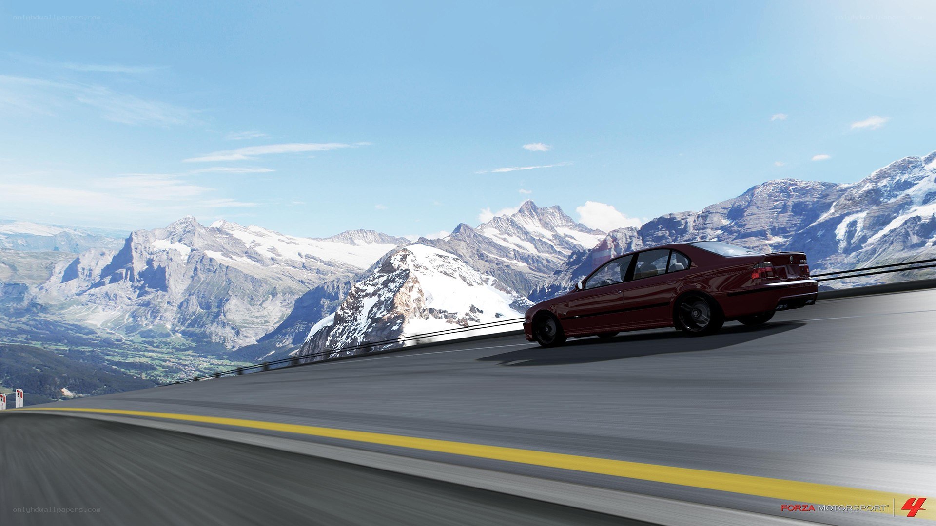 Red car on mountain road