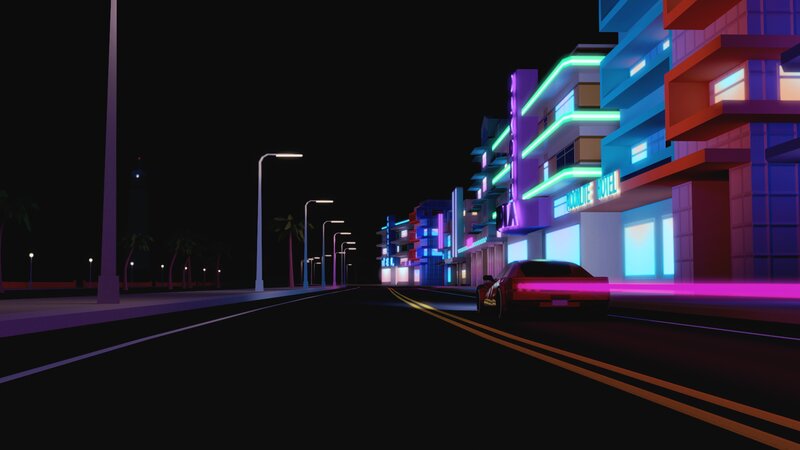 Red Car on Neon Street