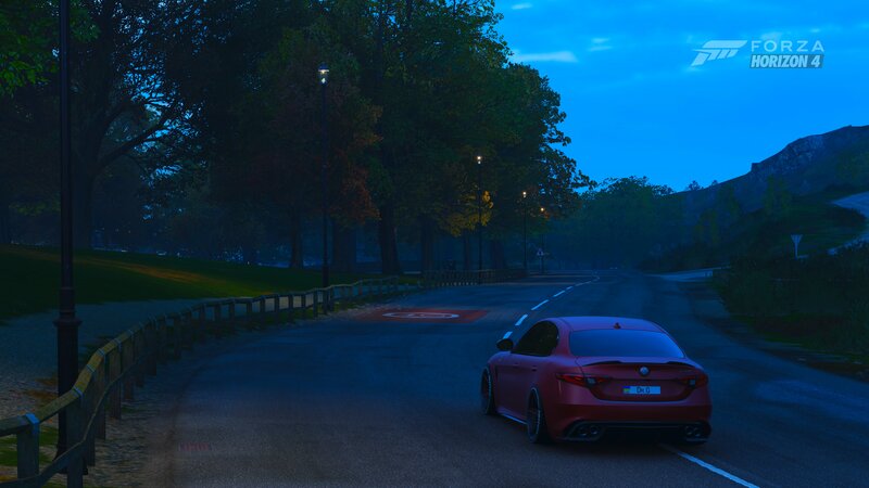 Red Car on Road — Blue
