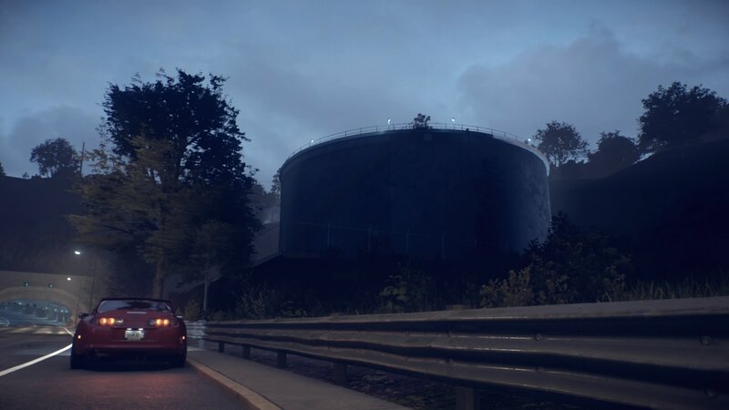 Red Car on Road — Dark Blue