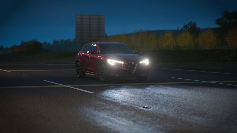 Red Car on Road — Dark, Night