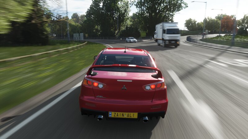 Red Car on Road — Dynamic, Afternoon, 3d Render