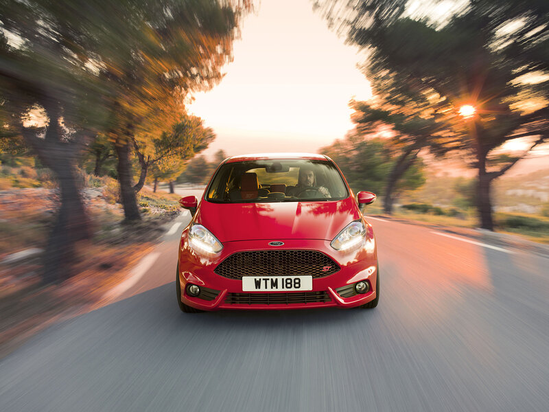 Red Car on Road — Dynamic, Sunset