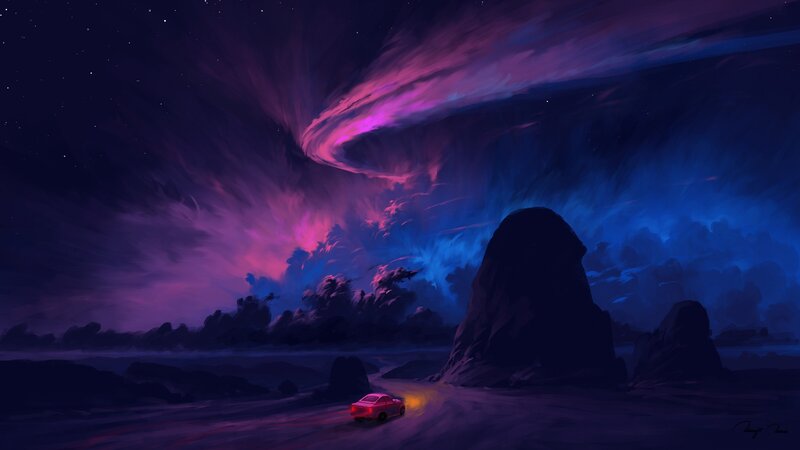 Red Car on Road — Purple
