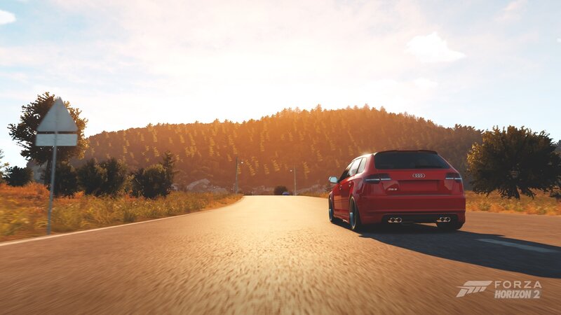 Red Car on Road — Serene
