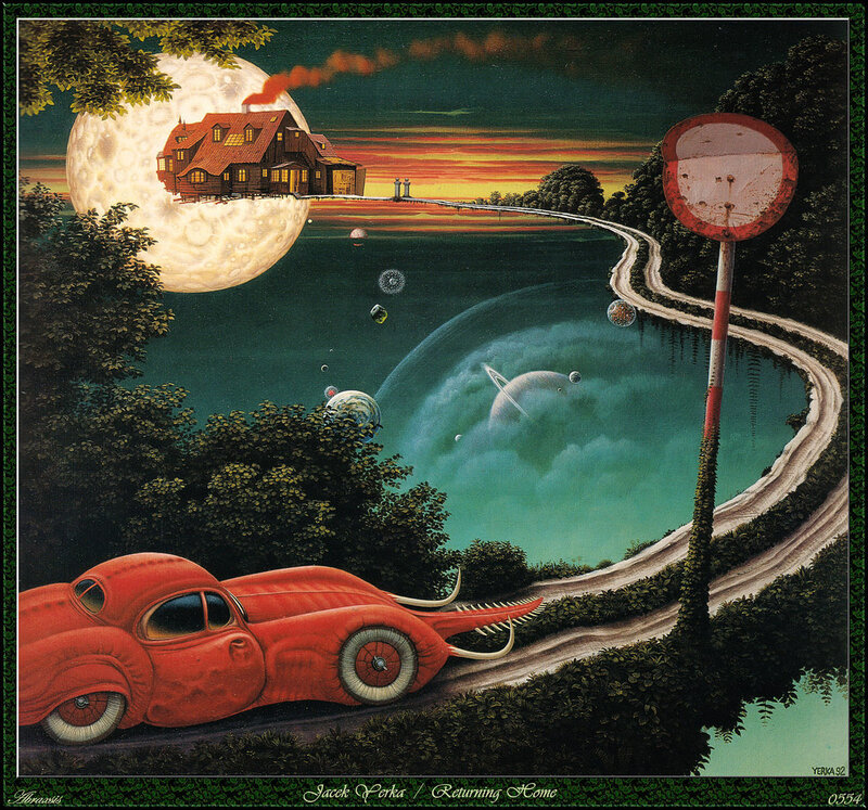 Red Car on Winding Road — Dreamlike