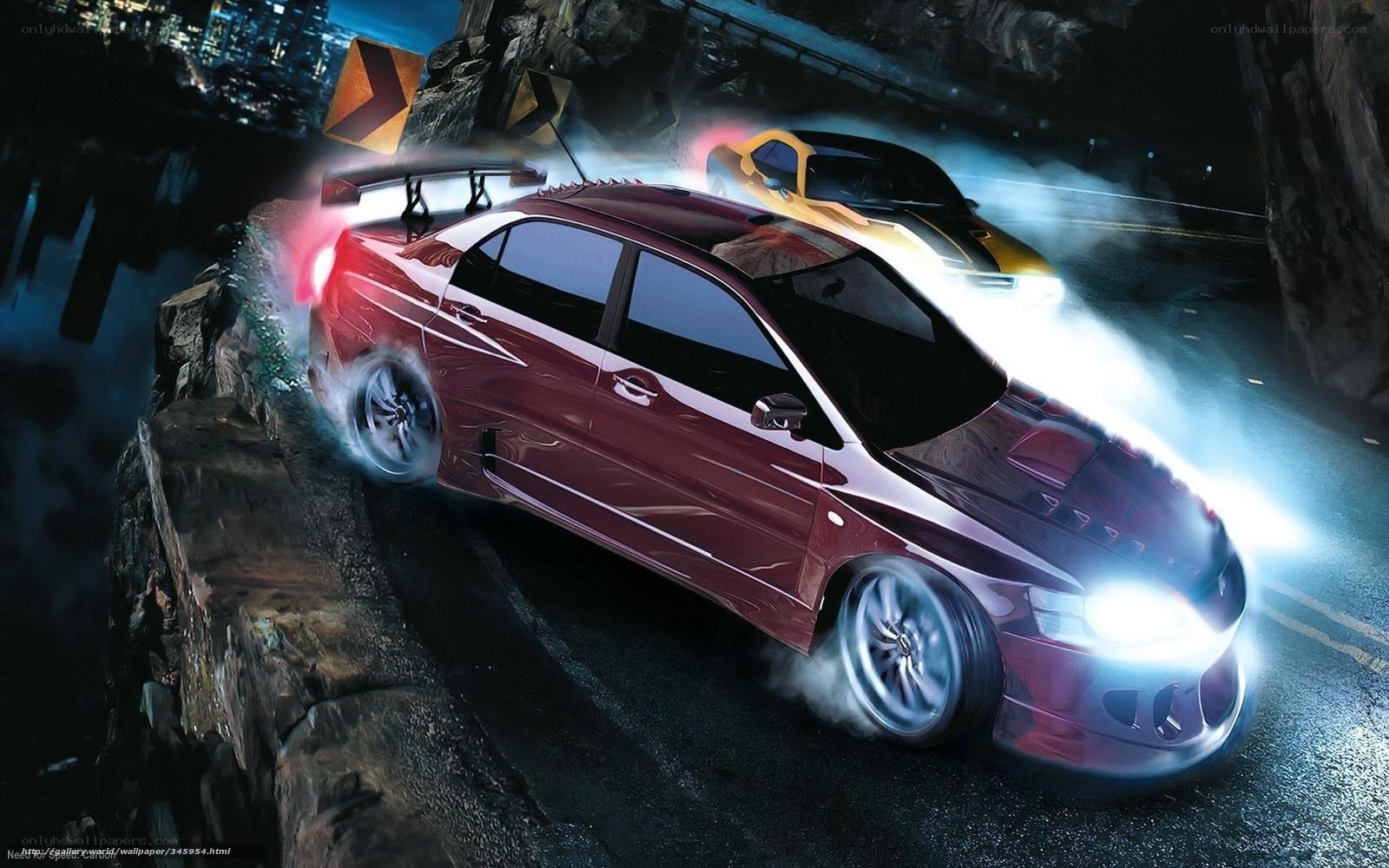 Red car racing on cliff