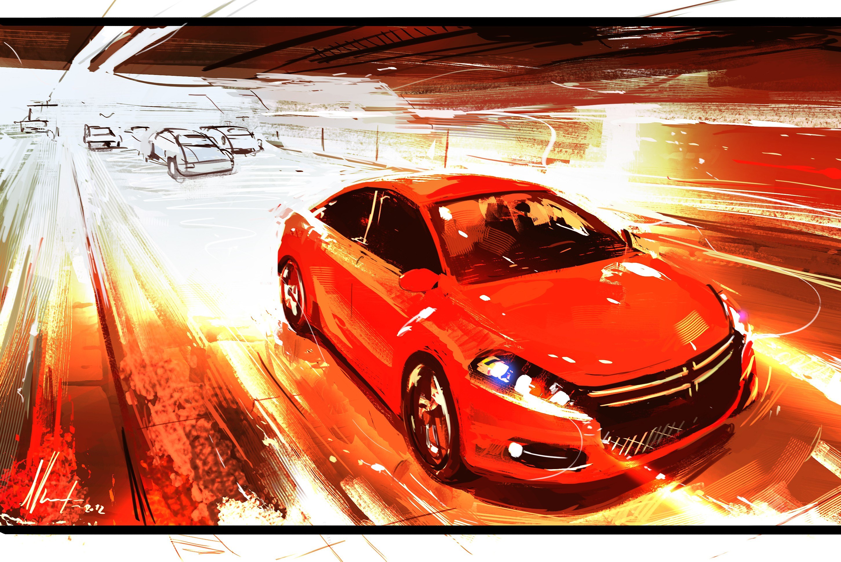 Red car racing on track