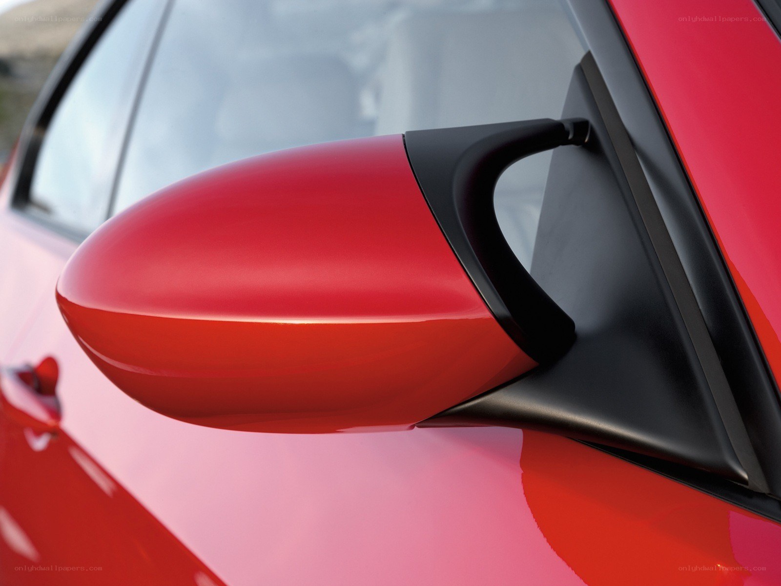red car side mirror