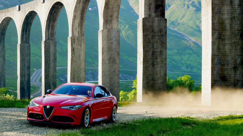Red Car under Bridge — Dramatic