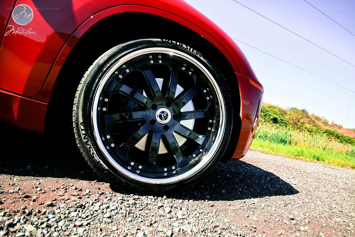 red car wheel close-up