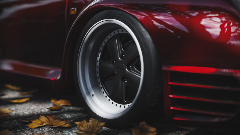 Red Car Wheel — Dramatic, Autumn