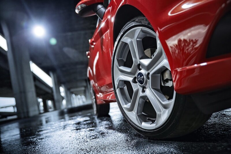 Red Car Wheel — Dramatic, Night