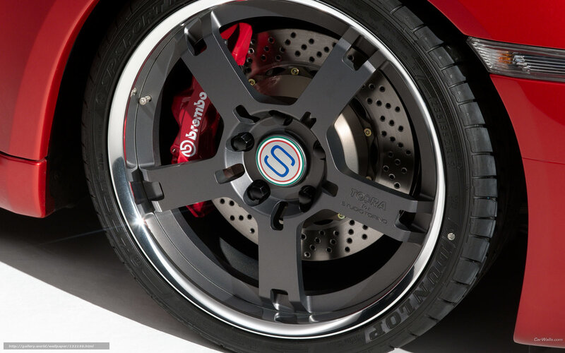 Red Car Wheel — Dramatic, Photograph, Brake Caliper