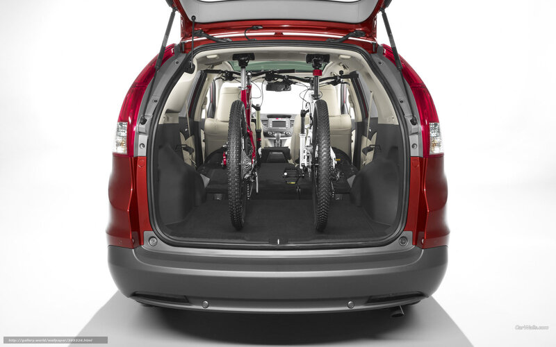 Red car with bicycles in trunk