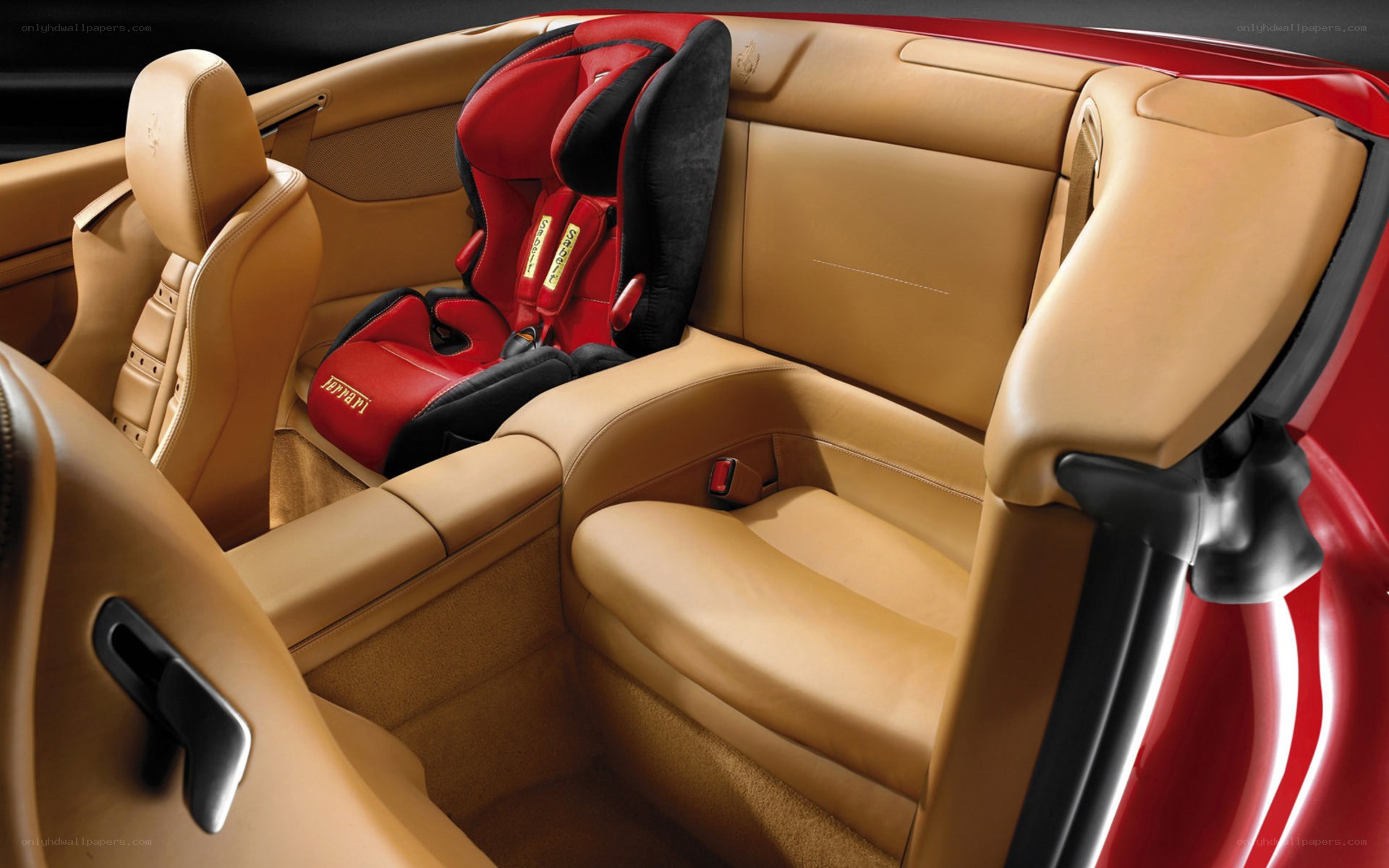 Red car with child seat