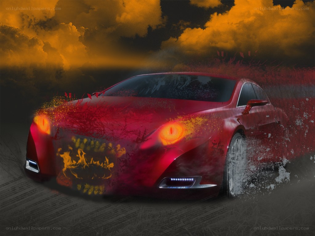 Red car with fiery effects
