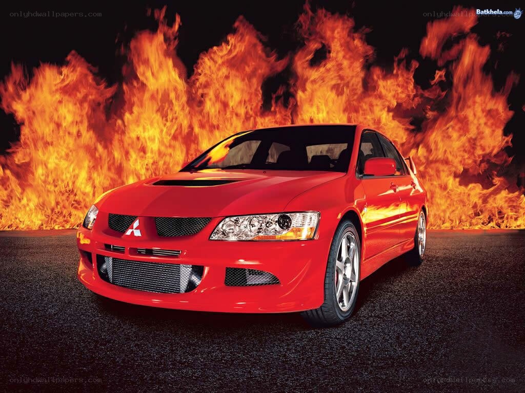 Red car with fire background